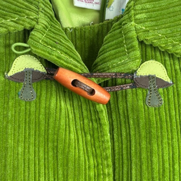 VTG Y2K Gymboree Corduroy Pea Coat Dress Set 18M Green Toggle Button Mushroom - Picture 4 of 12